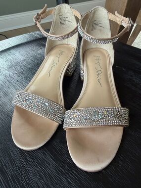 Betsey Johnson Nude Crystal Embellished Ankle-Strap Sandals